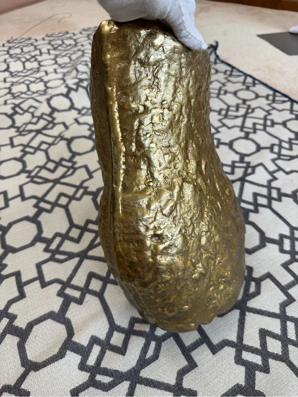 Organic Sculptural Gold Metal Vase Brutalist Style Heavy Statement Decor